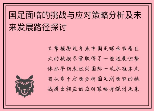 国足面临的挑战与应对策略分析及未来发展路径探讨